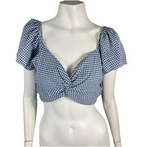 American Eagle Blue Gingham Crop Top Women’s Size Large Cottagecore Retro